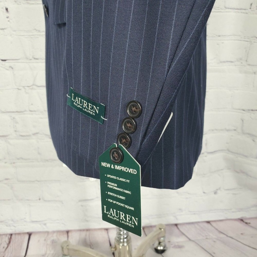Lauren Ralph Lauren Men's Size 42 S Navy Striped UltraFlex Suit Blazer Jacket - Picture 9 of 12